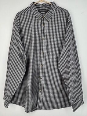 King Size Mens 3XL TALL Button Down Shirt Gray White Plaid Cotton Poly Long Slv